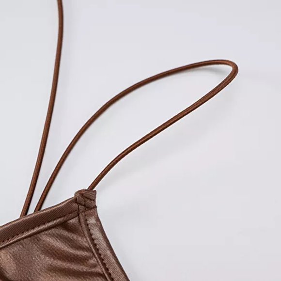 Brown faux Leather Spaghetti Strap Bodycon Midi Dress- 👗 #fashion #style #ootd - Picture 3 of 6